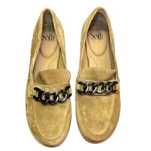 Sofft Tan Suede Loafers with Chain Detail